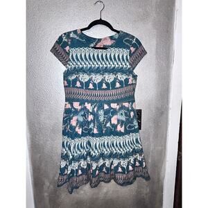 Antit Whimsical Hippie Hobo Birds Floral Key Hole Back Fit & Flare Dress